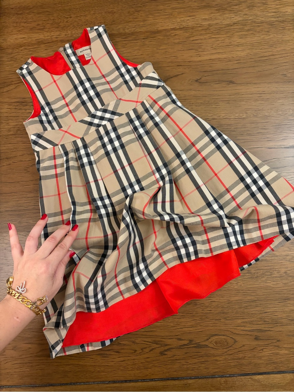 Authentic BURBERRY Girls Dress Nova Check Gorgeous Red Lining Child Kid 4-5 yrs